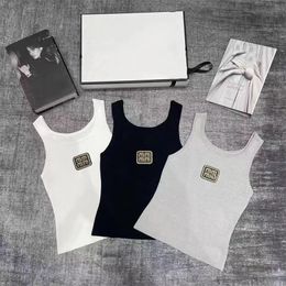 Women's Min High Ding Summer New Product Letter Embroidery Micro Label Knitted Ice Silk Sleeveless Tank Top Sexy Outwear Top