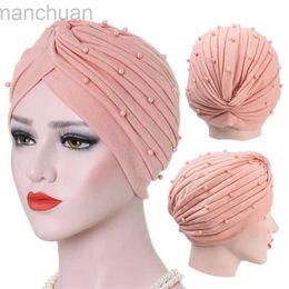 Hijabs 2020 cotton solid folds pearl muslim turban scarf women islamic inner hijab caps Arab wrap head femme musulman turbante mujer d240425