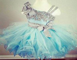 2020 New Puffy Crystal Beaded Glitz Cupcake Pageant Dresses Organza Ruffled Light Blue Ball Gown Toddler Little Girls Birthday Par2446946