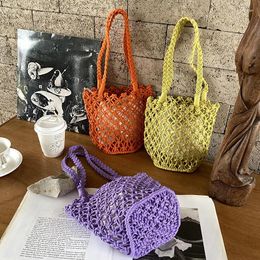 Evening Bags Lightweight Hollow Fishnet Beach Bucket Handbag Women Woven Shoulder Bag Fashion Summer Handbags Shopper Tote