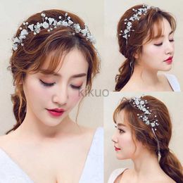 Wedding Hair Jewellery Fashion Crystal Pearl Hair Band Headbands for Women Girls Hand-Woven Wedding Hair Accessories White Red Flower Hairband d240425