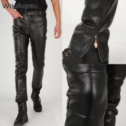 Pants Spring Autumn Faux Leather Pants Men Black Motorcycle Biker PU Leather Trousers Punk Streetwear Casual Male Clothes Plus Size