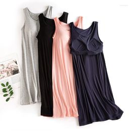 Women's Sleepwear Modal Summer Tank Tops With Chest Cushion Cup Cover One Piece Home Female Underwear Pyjamas Nightgowns