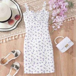 Girl's Dresses Girls Summer Dresses Casual Suspender Square Neck Sleeveless Floral Print Dress Clothing for Girls 8 9 10 11 12 Years OldL2404