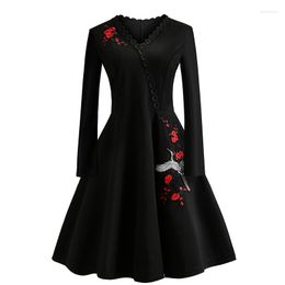 Casual Dresses Amazon Long Sleeve Waist Slim Fit Large Swing Skirt Embroidery