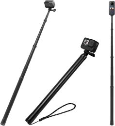 Sticks REYGEAK 2.7m Ultra Long Selfie Stick for GoPro Hero 11/10/9, Insta 360, OSMO Action Camera, Extendable at 3 Lengths Carbon Fibre