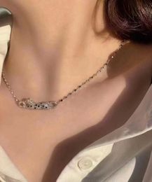 Designer Brand New Carter Necklace Leopard Head Collar Chain Womens Full Diamond Pattern Cheetah Double Ring Sweater Platinum ERB5