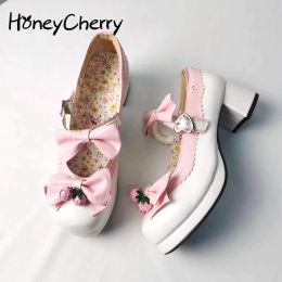 Boots New Spring And Autumn Lolita Thick Heel High Heel Doll Shoes Strawberry Bell Sweet Shoes,cosplay Professional Shoes