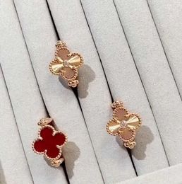High luxury jewelry designed for clover ring female double flower pure silver natural red with common vnain
