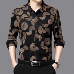 Men's Casual Shirts Spring And Autumn Polo Collar Contrast Printing Geometric Pocket Long Sleeve Cardigan Shirt Coat Formal Tops
