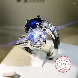 Cluster Rings Creative Niche Design Blue White Imitation Crystal Gemstone Open Ring Light Luxury Full Of Diamond High Quality Women Jewellery