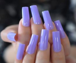 False Nails Super Long Purple Fake Nail Tips Square Glossy Press On Full Cover Solid Color Salon Fingernail Manicure ToolsFalse Fa4243817