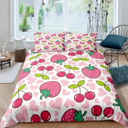 sets Home Textiles Luxury 3D Strawberry Print Duvet Cover Set 2/3 Pcs Pillowcase Kids Bedding Set AU/EU/UK/US Queen and King Size