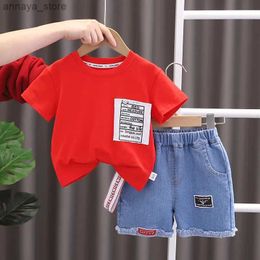 T-shirts New Baby Summer Clothing Toddler Children Boy Short Sleeve Causal Letter T-shirt Pants Fashion Infant Clothes 2pcs/Set TracksuitL2404