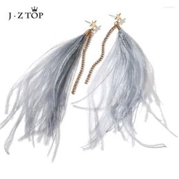 Dangle Earrings Women Winter Ostrich Feathers Drop Ladies Long Tassel Crystal Rhinestone Star Bohemian National Style