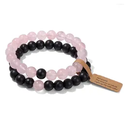 Strand 2pcs/set Natural Stone Pink Quartz Crystal Bracelet 8mm Energy Jades Beaded Stretch Bracelets Women Gift Healing Lovers Jewellery