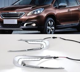 1 Set For Peugeot 2008 2014 2015 2016 LED DRL Daytime Running Lights Daylight Fog light cover headlamp2692922