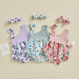 One-Pieces Pudcoco Baby Girls Rompers Floral/Butterfly Print Bow Oblique Shoulder Sleeveless Infant Bodysuits Summer Clothes Headband 018M