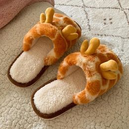 Slippers Kawaii Cartoon Giraffe Novelty Fluffy Open Toe Cosy Slip On Shoes Women's Bedroom Plush