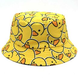 Wide Brim Hats Bucket Hats Summer Sun Hat Reversible Yellow Duck Bucket Hat Mens Cotton Bob Panama Girl Beach Travel Outdoor Fisherman Hat 240424