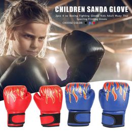 Protective Gear 2PCS Sports Hand Protection Flame Printed Sponge Sparking Punching Gloves Professional Breathable Childrens Training Gloves 240424