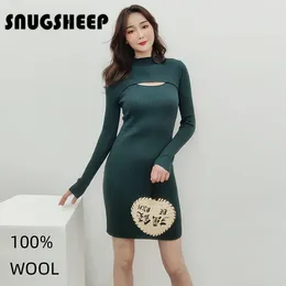 Casual Dresses Sexy Women Wool Long Sleeve Dress Autumn Hollow Outfits Clothes Elegant Party Woman Black Fashion Night Womens Club Mini