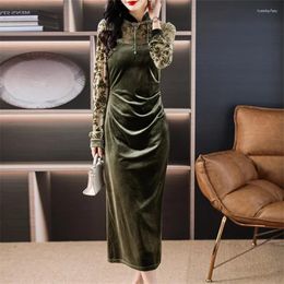 Casual Dresses Vintage Sheath Bodycon Dress For Women Sexy Velvet Winter Long Evening Party Robe Femme