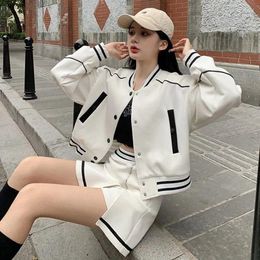 Work Dresses American Vintage Long Sleeve O-neck Baseball Jackets Y2k E-Girl High Waist Bodycon Skirts Spring Autumn Two Piece Sets