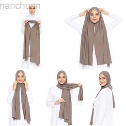 Hijabs MSL273 Premium Jersey One-loop Instant Hijab Pashmina Good Stitching Muslim Women Head Wrap Plain Islam Turban 68.9X29.52 d240425