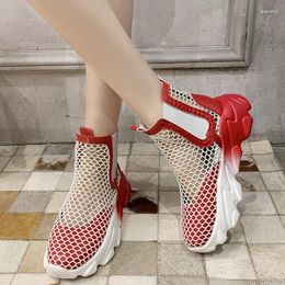 Fitness Shoes Lucyever Fashion Hollow Out Wedges For Women Slip On Chunky Platform Sneakers Woman Casual High Top Sandals Boots Mujer