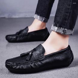 Casual Shoes 2024 Summer Hollow Breathable Soft Sole British Style Slip-on Leather High Quality Luxury Fashion Men's Loafers