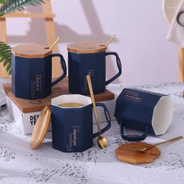 Mugs Creative Octagonal Ceramic Mug Nordic Diamond With Lid Spoon Water Cup Modern Simple Office Coffee Cups And