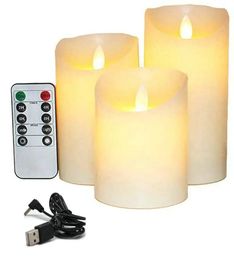 USB Rechargeable Flickering Paraffin Wax Candles Pillar Candle Remote controlled w/timer Moving Dancing wick Home Par 240417