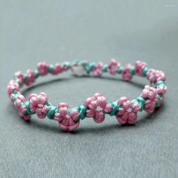 Strand Peach Blossom Weave Bracelet For Women Girls Handmade Rope Adjustable Spring Flower Charm String