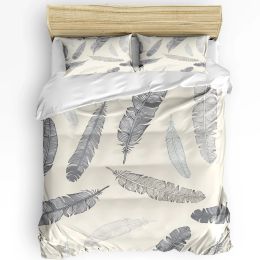 sets Animal Flying Bird Grey Feather Retro Style 3pcs Bedding Set For Double Bed Home Textile Duvet Cover Quilt Cover Pillowcase
