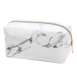 White Marble PU Stationery Pencil Case Makeup Bag With Gold Zip