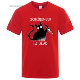 Men's Polos Schrodinger Is Dead Black Cat Fashion Soft T-Shirt Man High Quality T-Shirts Oversized T Shirts Cotton Short Sleeve Street TopsL2404