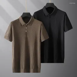 Men's Polos Plus Size 8XL Summer Knitted Polo Shirts High Quality Short Sleeve Solid Colour Business Casual Jacquard Male T-shirts