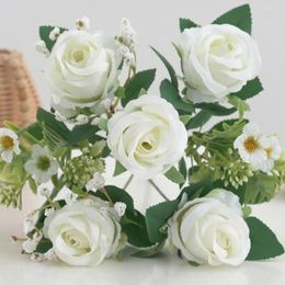 Decorative Flowers No Maintenance Artificial Realistic Rose Simulation Maintenance-free Fake Flower Bouquet for Wedding Home Decor