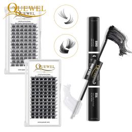 Eyelashes Quewel 72Pcs Cluster Eyelash Extension DIY Segment Lashes 816mm Lash Bond and Seal Long Lasting Lash Cluster Glue Home Makeup