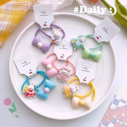 Hair Accessories 2PCS Set Color Cartoon Plastic Bow Small Elastic Band For Girl Children Cute Kawaii Fairy Braid Rubber Ties