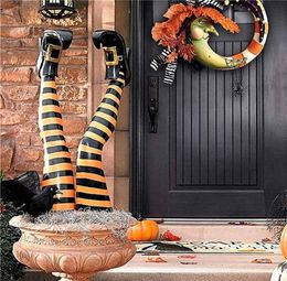 Party Decoration 1 Pair Halloween Evil Witch Legs Props Upside Down Wizard Feet with Boot Stake Ornament for front Yard Lawn Drops3062640