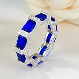 Cluster Rings European And American 925 Silver Diamonds Ring Imitates Royal Blue Luxury