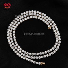 Qianjian Hip Hop Style 3mm 4mm 5mm S925 Silver 14k 10k 12k gold Moissanite Necklace Tennis Rope Chain