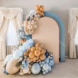 Party Decoration 143pcs Pastel Blue Gray Balloons Garland Boy Baby Shower Mocha Brown Matte Beige Balloon Arch Kit Birthday Air Globos