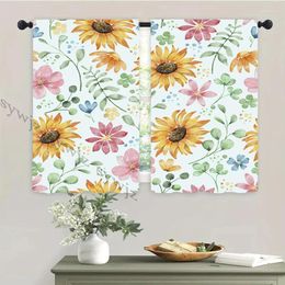 Curtain 2 PCS Fashion Floral Sunflower Kitchen Curtains Home Bedroom Room Decor Blackout Cloth Living Small Window