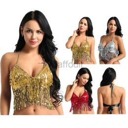 Stage Wear Women Belly Dance Costume Sequin Bras Tassel Top Party Festival Club Wear Bra Night Club Stage Sequined Fringed Holiday Clothes d240425