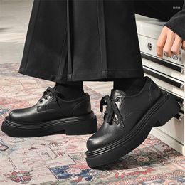 Casual Shoes Men's Working Leather Lace Up Breathable Retro Black For Men Outdoor Platform Zapatillas Hombre