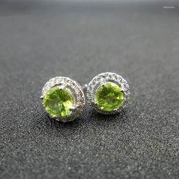 Stud Earrings LANZYO 925 Sterling Silver Peridot Girls Birthday Gift Earring Fine Jewelry For Woman Classic E050510agg