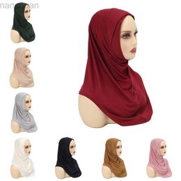 Hijabs Plain Soft Jersey Inner Cap Cross Forehead Design Stretchable Muslim Womens Bonnet Hijab Free Size d240425